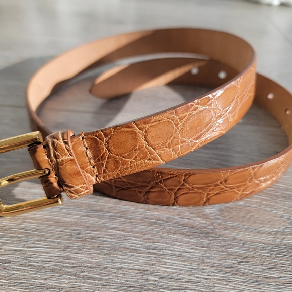 Dolce&gabbana real crocodile Brown Leather Belt with Gold Buckle 80/32 - Picture 2 of 6